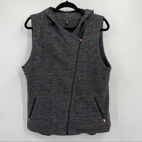 Eileen Fisher Asymmetric Zip Hoodie Size L Gray - Picture 2 of 14